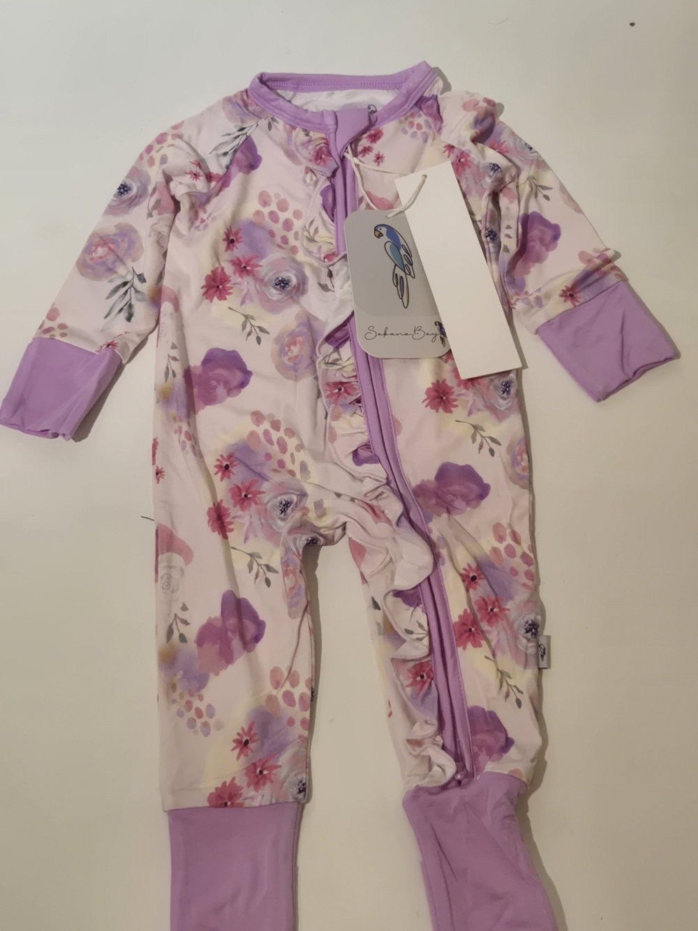 Bamboo The Summer Bouquet Ruffled Zipped  Footed Romper 3-6 Months Baby